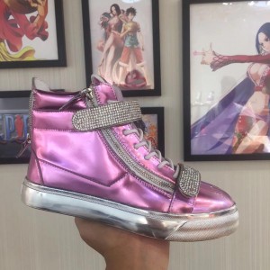 Giuseppe Zanotti Pink and masonry bi-metal plaque with silver sole high-top Perfect sneakers MS03068