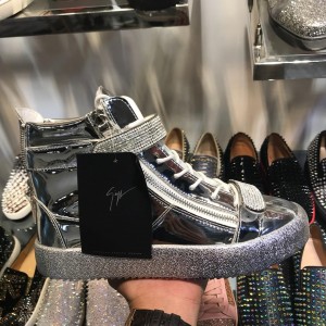 Giuseppe Zanotti Silver and masonry bi-metal plaque with silver glitter sole high-top sneakers MS03072