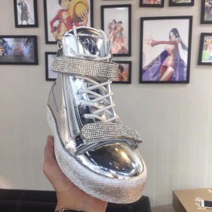 Giuseppe Zanotti Silver and masonry bi-metal plaque with silver sole high-top Perfect sneakers MS03074