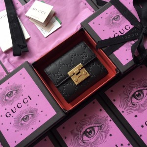 Gucci Perfect Quality small black leather wallet with bolt lock GC07WM036