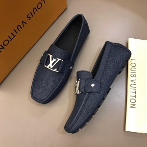 Louis Vuitton Arizona Moccasin Deep Blue Loafers With Silver Buckle MS02790