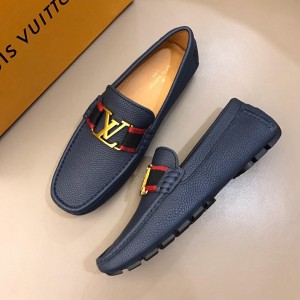Louis Vuitton Arizona Moccasin Blue Loafers With Golden Buckle MS02799