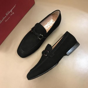 Salvatore Ferragamo Black Suede leather Fashion Perfect Quality Loafers With Sliver Buckle MS02997