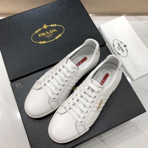 Prada Perfect Quality Sneakers White and gold Prada patch with white sole MS071284