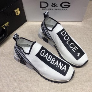 Dolce & Gabbana White and Dolce & Gabbana themed print with black sole Fashion Sneakers MS07155