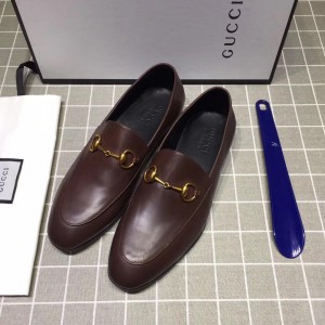 Gucci Brown Perfect Quality Loafers With Golden Buckle MS07580
