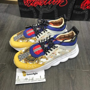 Versace Sneakers Yellow toe and gold hibiscus print with white rubber sole MS09319