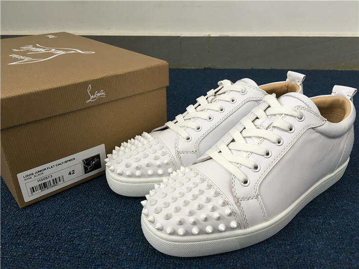 Limited Version Christian Louboutin Louis Junior Spikes Mens Flat White Low top with Spikes